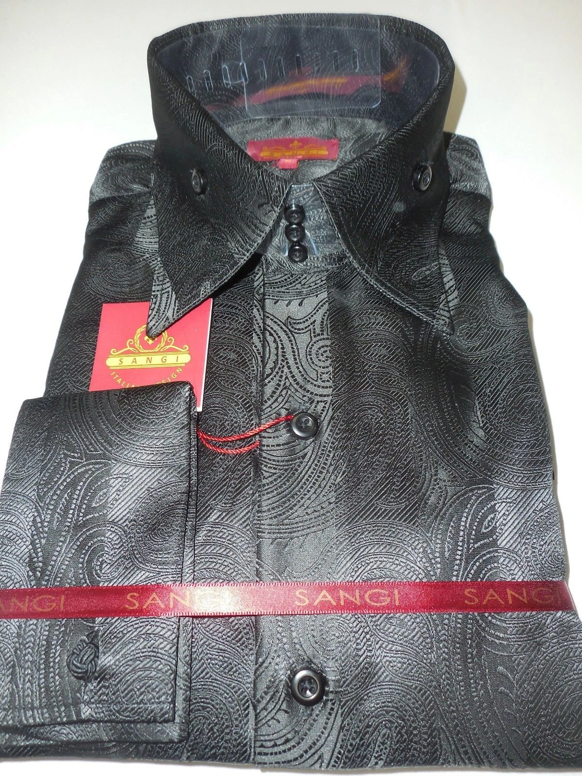Elegancka koszula SANGI 1043 z błyszczącym wzorem paisley dla mężczyzn stylowy kołnierz i mankiety